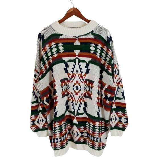 Vtg DIANA MARCO Plus Size 22? Multicolor Geometric Chunky Hipster Long Sleeve - Picture 9 of 9